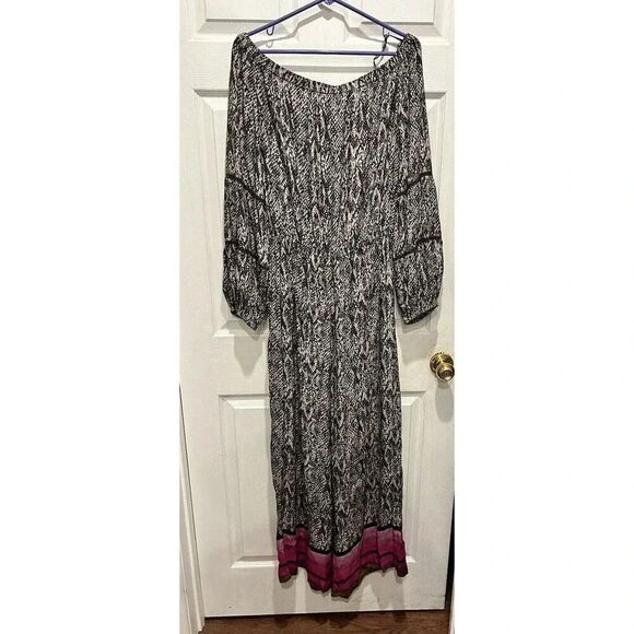 Bl^nk London Anthropologie  Animal Print Wide Leg Jumpsuit Off Shoulder Large - Picture 10 of 11